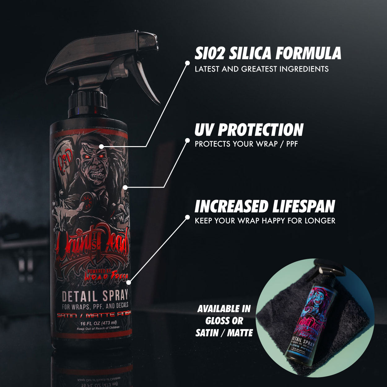 Paint Is Dead Official Detail Spray by Wrap Fresh - Gloss - UV Protection and Cleaner and Maintenance Spray